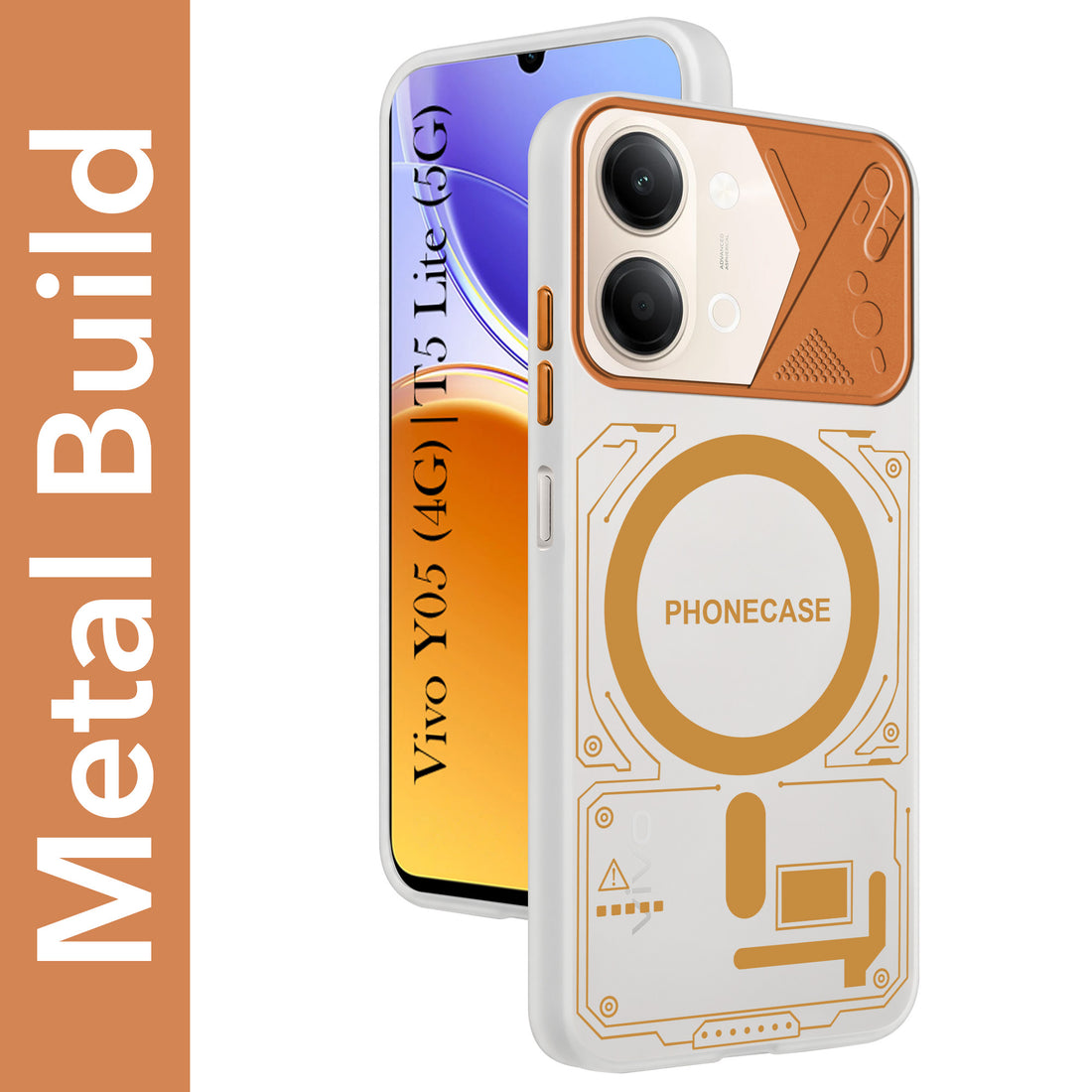 For Vivo Y05 4G | Vivo T5 Lite 5G Metallic Back Cover Case (Metallic Camera Protection & Buttons | Translucent Milky Shade | Hard Polycarbonate)