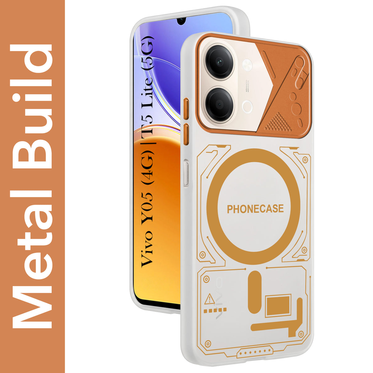 For Vivo Y05 4G | Vivo T5 Lite 5G Metallic Back Cover Case (Metallic Camera Protection & Buttons | Translucent Milky Shade | Hard Polycarbonate)