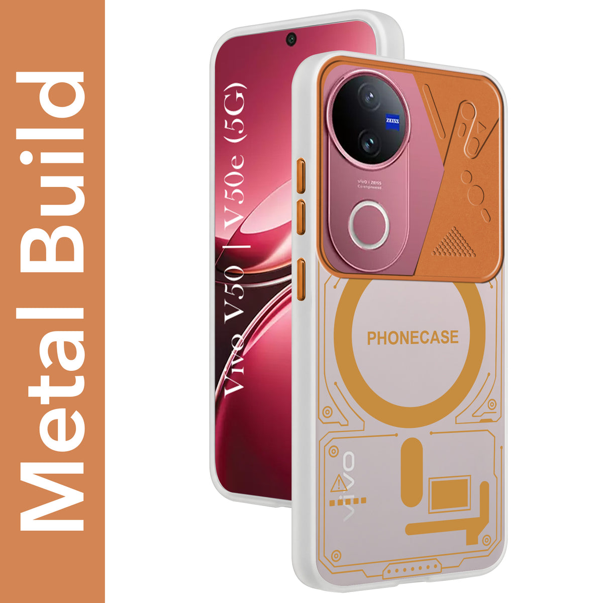 For Vivo V50 | Vivo V50e Metallic Back Cover Case (Metallic Camera Protection & Buttons | Translucent Milky Shade | Hard Polycarbonate)