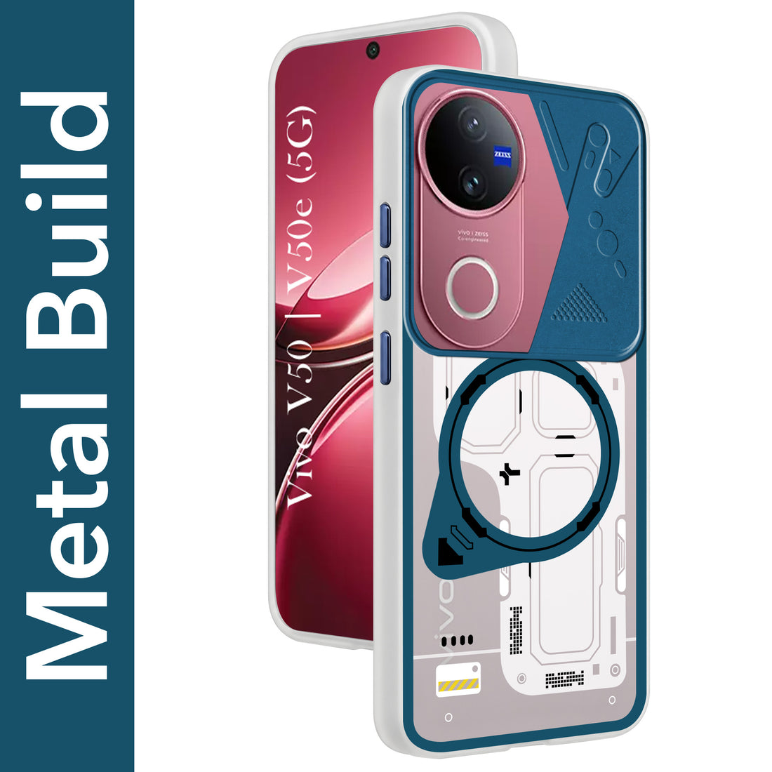 For Vivo V50 | Vivo V50e Metallic Back Cover Case (Metallic Camera Protection & Buttons | Translucent Milky Shade | Hard Polycarbonate)