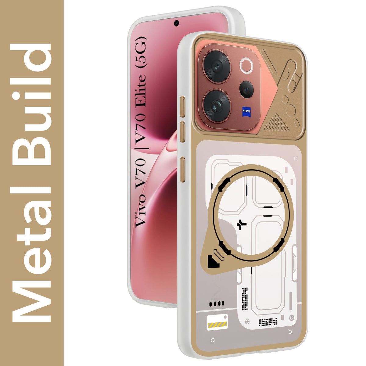 For Vivo V70 | Vivo V70 Elite 5G Metallic Back Cover Case (Metallic Camera Protection & Buttons | Translucent Milky Shade | Hard Polycarbonate)