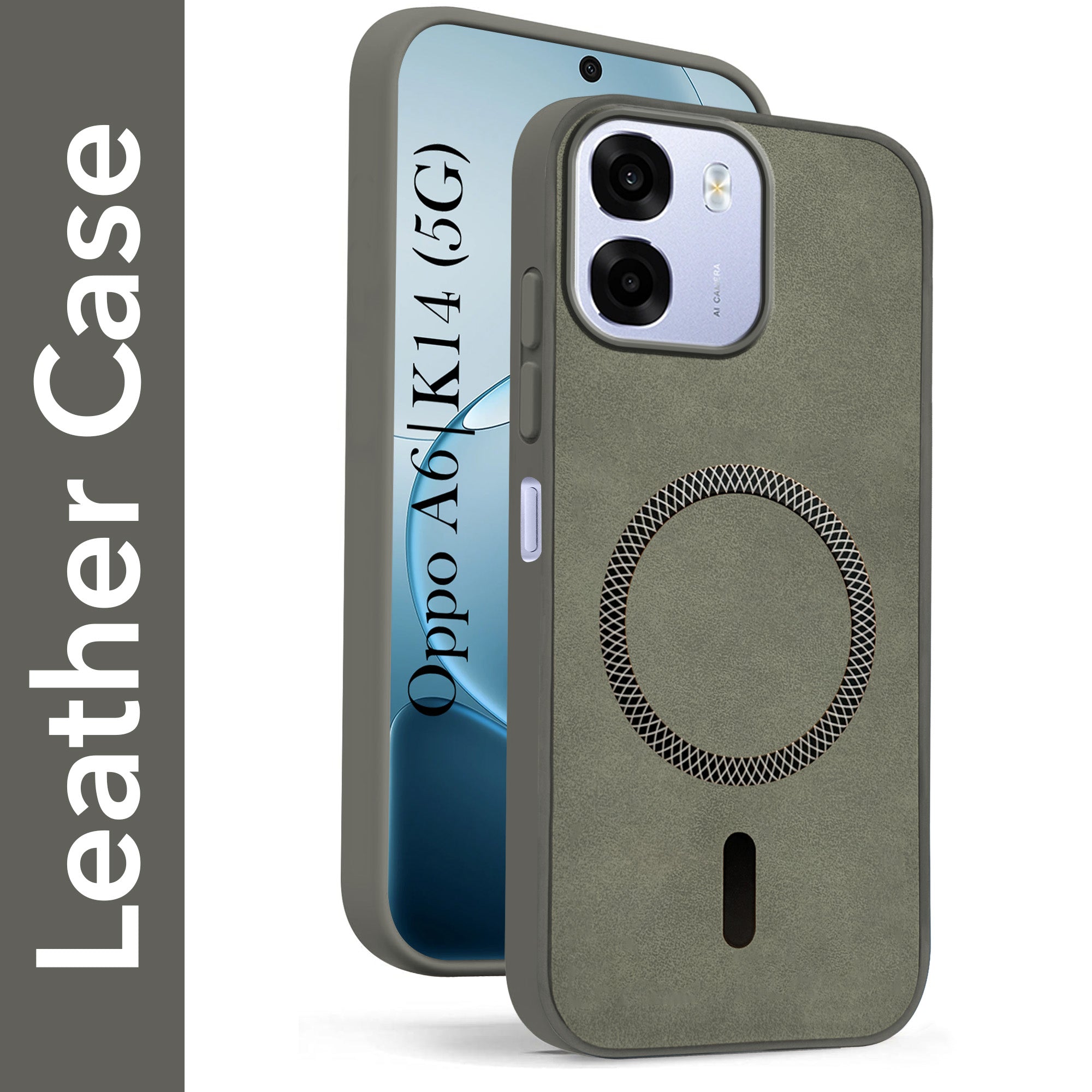 For Oppo A6 5G | Oppo K14 5G Back Cover Case Leather Finish (MagSafe Compatible Wireless Charging | Soft Touch | Camera Bump Protection)
