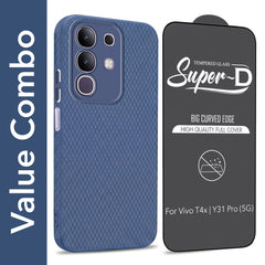 For Vivo T4x | Vivo Y31 Pro Combo with Back Cover and 9H Tempered Glass (Liquid Silicone | Camera Protection | Oleophobic Coating Screen Glass)