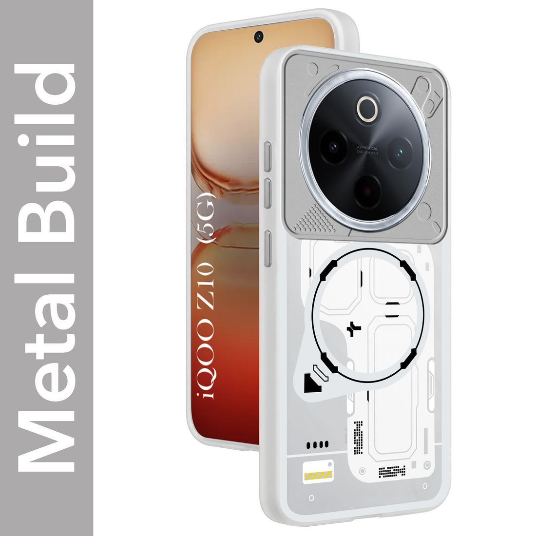 For Vivo iQOO Z10 Metallic Back Cover Case (Metallic Camera Protection & Buttons | Translucent Milky Shade | Hard Polycarbonate)