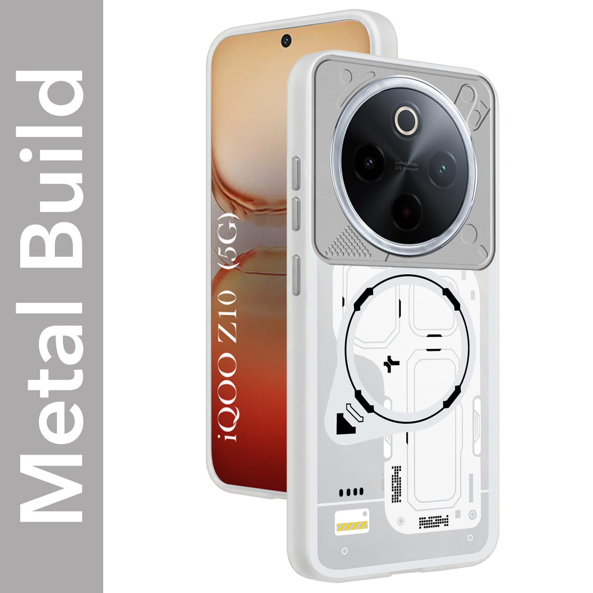 For Vivo iQOO Z10 Metallic Back Cover Case (Metallic Camera Protection & Buttons | Translucent Milky Shade | Hard Polycarbonate)