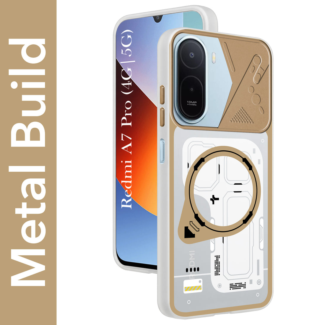 For Redmi A7 Pro 4G|5G Metallic Back Cover Case (Metallic Camera Protection & Buttons | Translucent Milky Shade | Hard Polycarbonate)