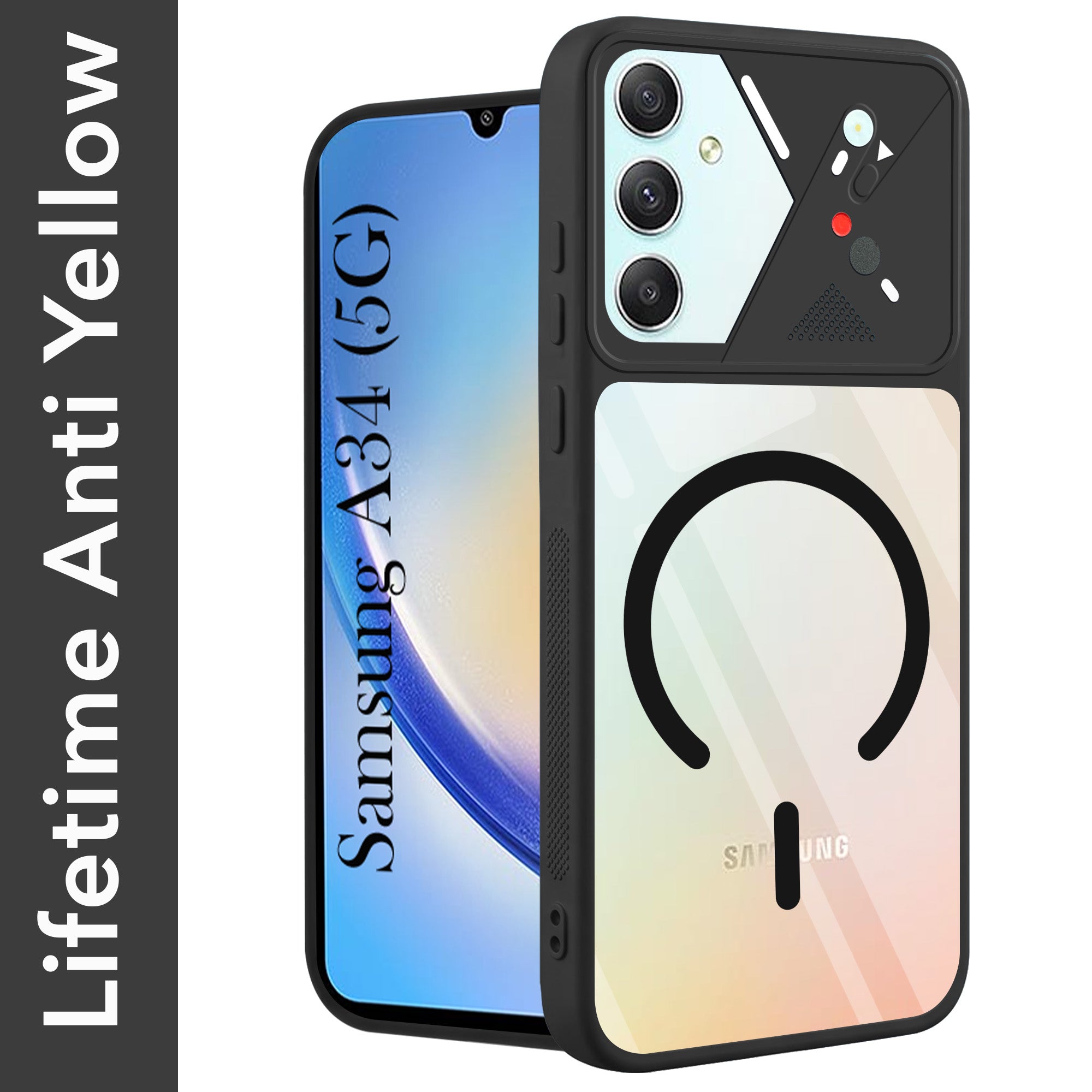 For Samsung Galaxy A34 5G Back Cover Case Lifetime Anti-Yellow Clear (Camera Protection | Side Grip | Wireless MagSafe Compatible)