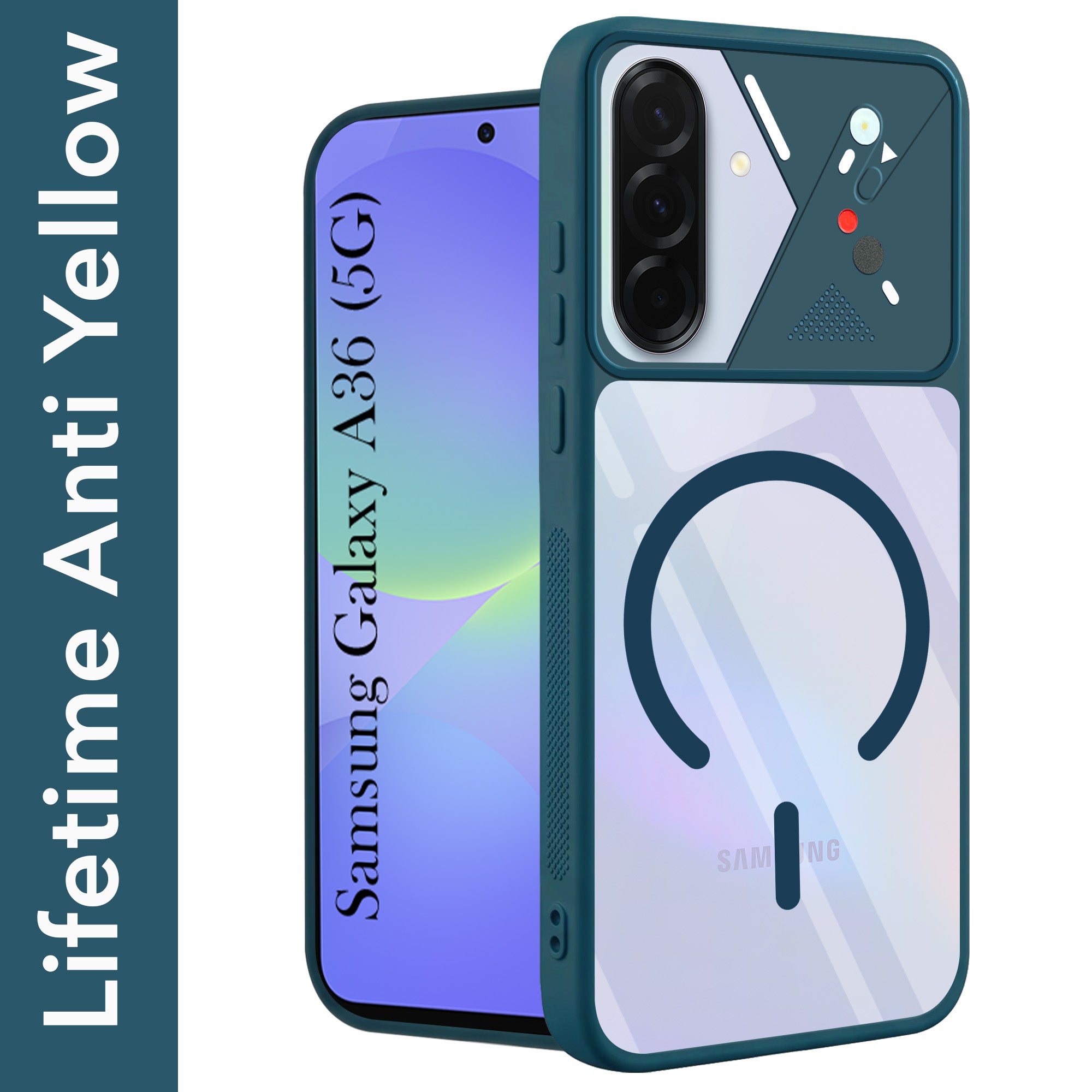 For Samsung Galaxy A36 5G Back Cover Case Lifetime Anti-Yellow Clear (Camera Protection | Side Grip | Wireless MagSafe Compatible)