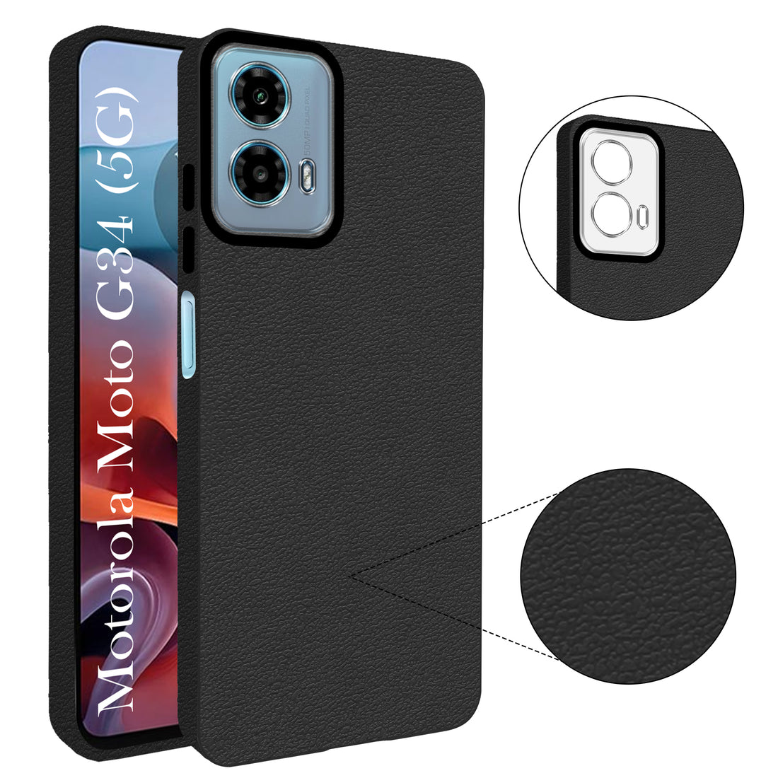 For Motorola Moto G34 5G Back Cover Case (Glass Like Camera Protection | Leather Feel | Minimalist Professional Grip)