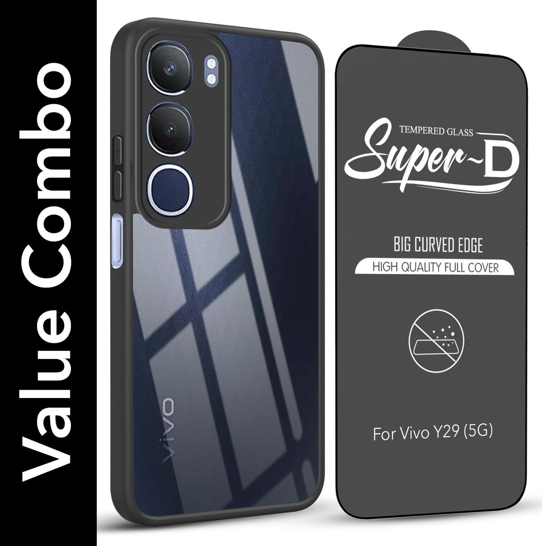 For Vivo Y29 Combo with Back Cover and 9H Tempered Glass (Lifetime Anti-Yellow | Crystal Clear Shockproof | Oleophobic Coating Screen Glass)