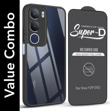 For Vivo Y29 Combo with Back Cover and 9H Tempered Glass (Lifetime Anti-Yellow | Crystal Clear Shockproof | Oleophobic Coating Screen Glass)