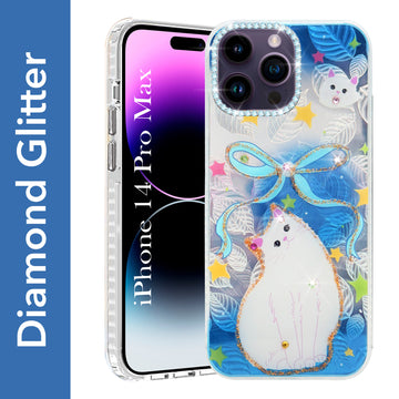 For Apple iPhone 14 Pro Max Back Cover Case (Luxury Floral Glitter Cute Butterfly | Diamond Studded Camera Bump | Girls & Women Design)