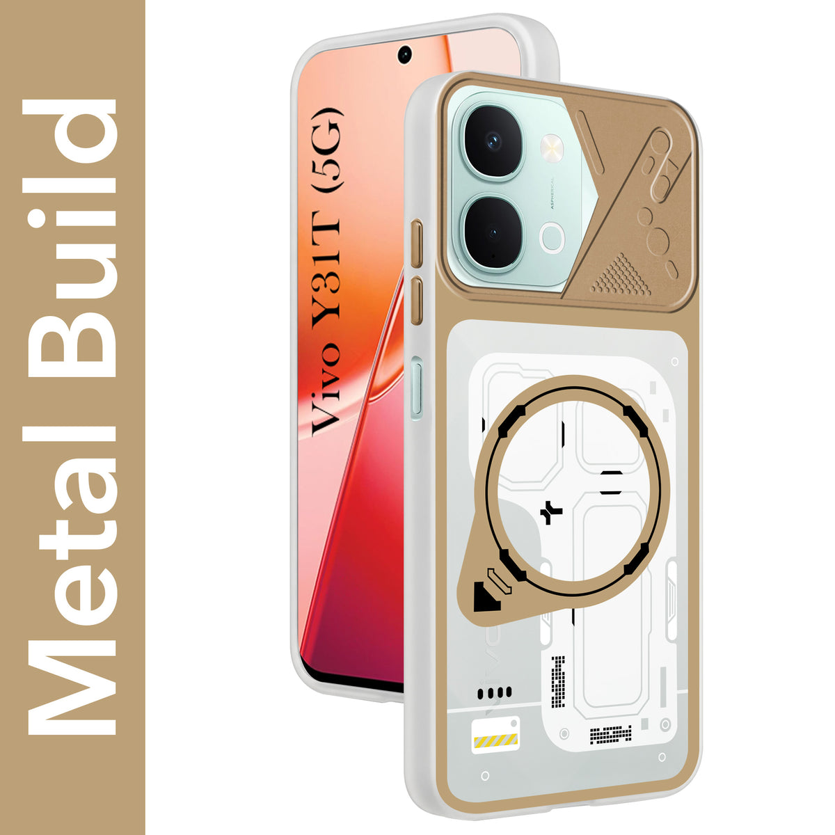 For Vivo Y31T 5G Metallic Back Cover Case (Metallic Camera Protection & Buttons | Translucent Milky Shade | Hard Polycarbonate)