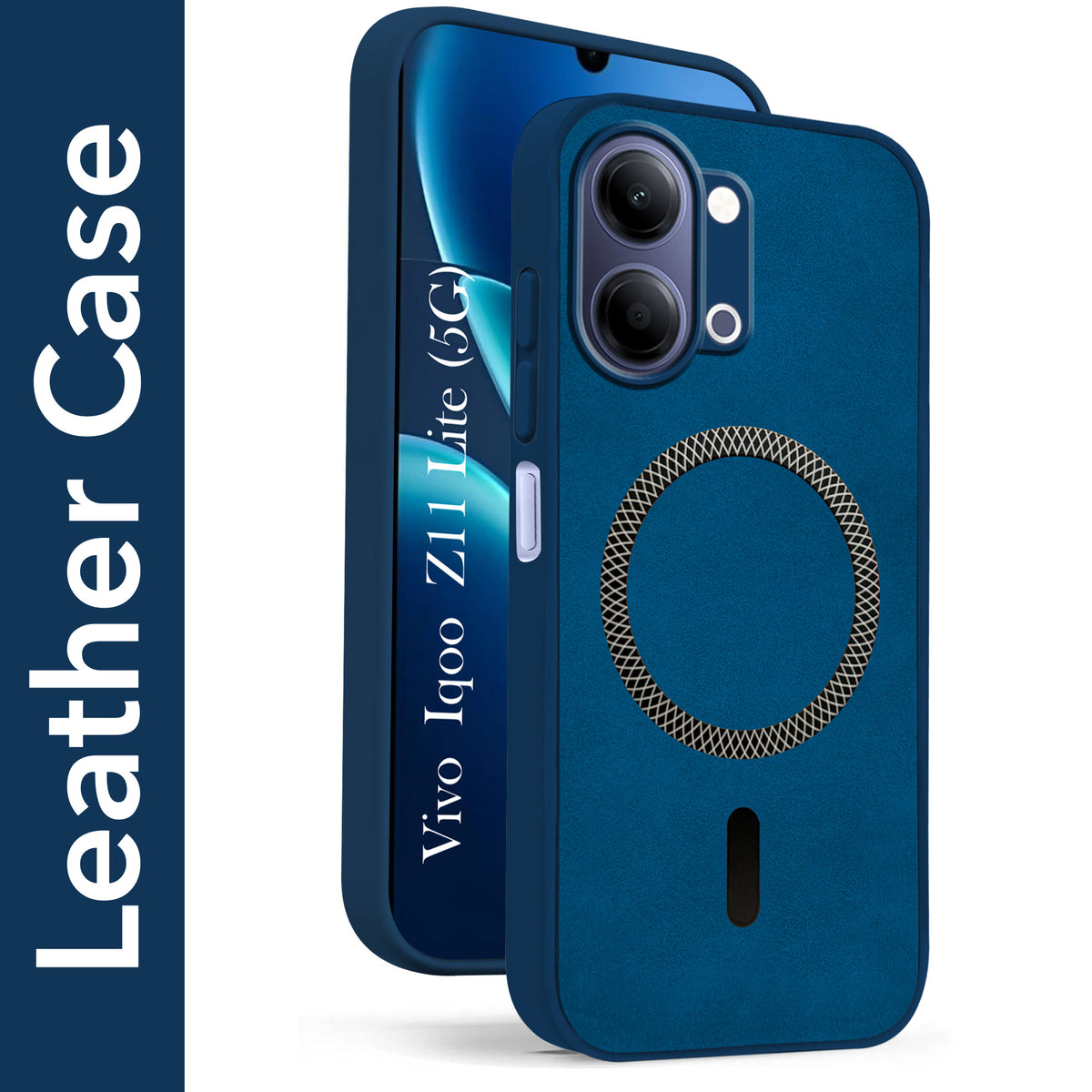 For Vivo iQOO Z11 Lite Back Cover Case Leather Finish (MagSafe Compatible Wireless Charging | Soft Touch | Camera Bump Protection)