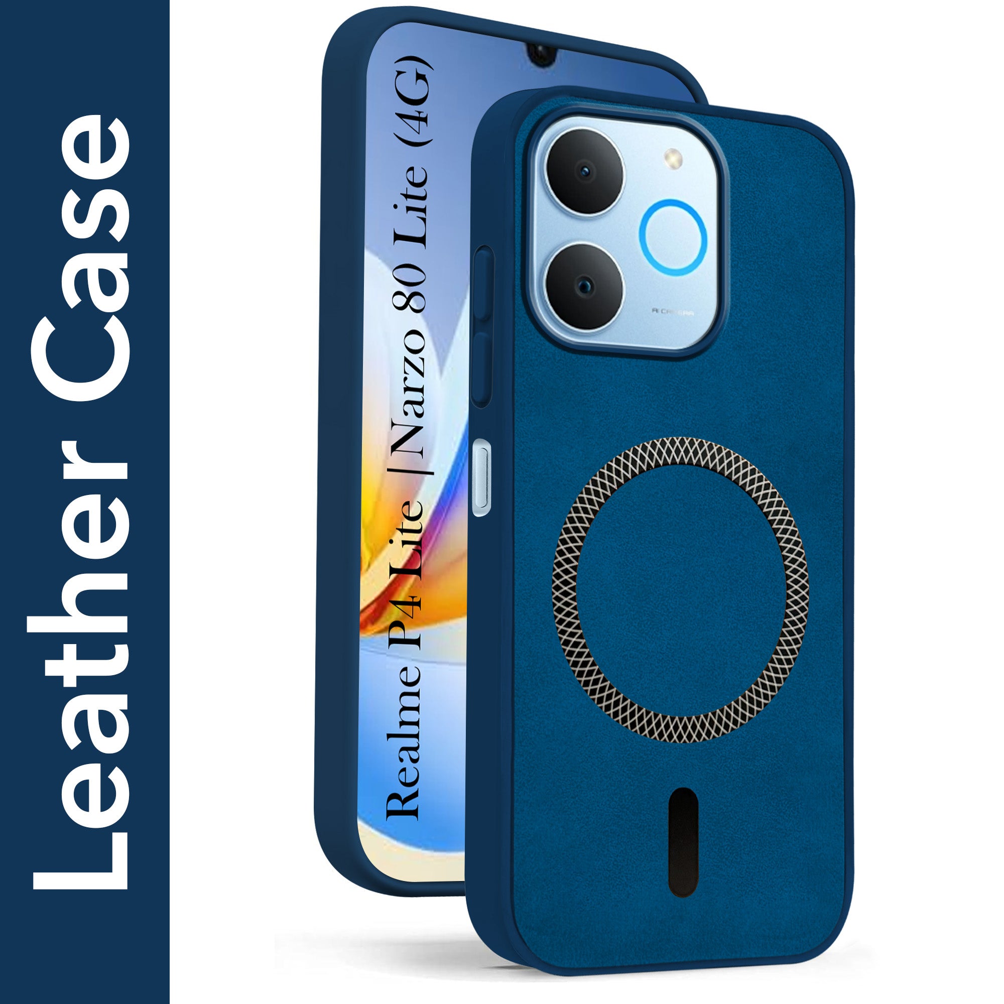 For Realme P4 Lite | Realme Narzo 80 Lite 4G Back Cover Case Leather Finish (MagSafe Compatible Wireless Charging | Soft Touch | Camera Bump Protection)