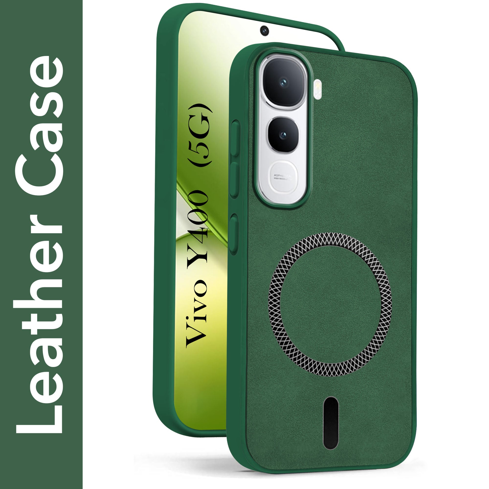 For Vivo Y400 Back Cover Case Leather Finish (MagSafe Compatible Wireless Charging | Soft Touch | Camera Bump Protection)