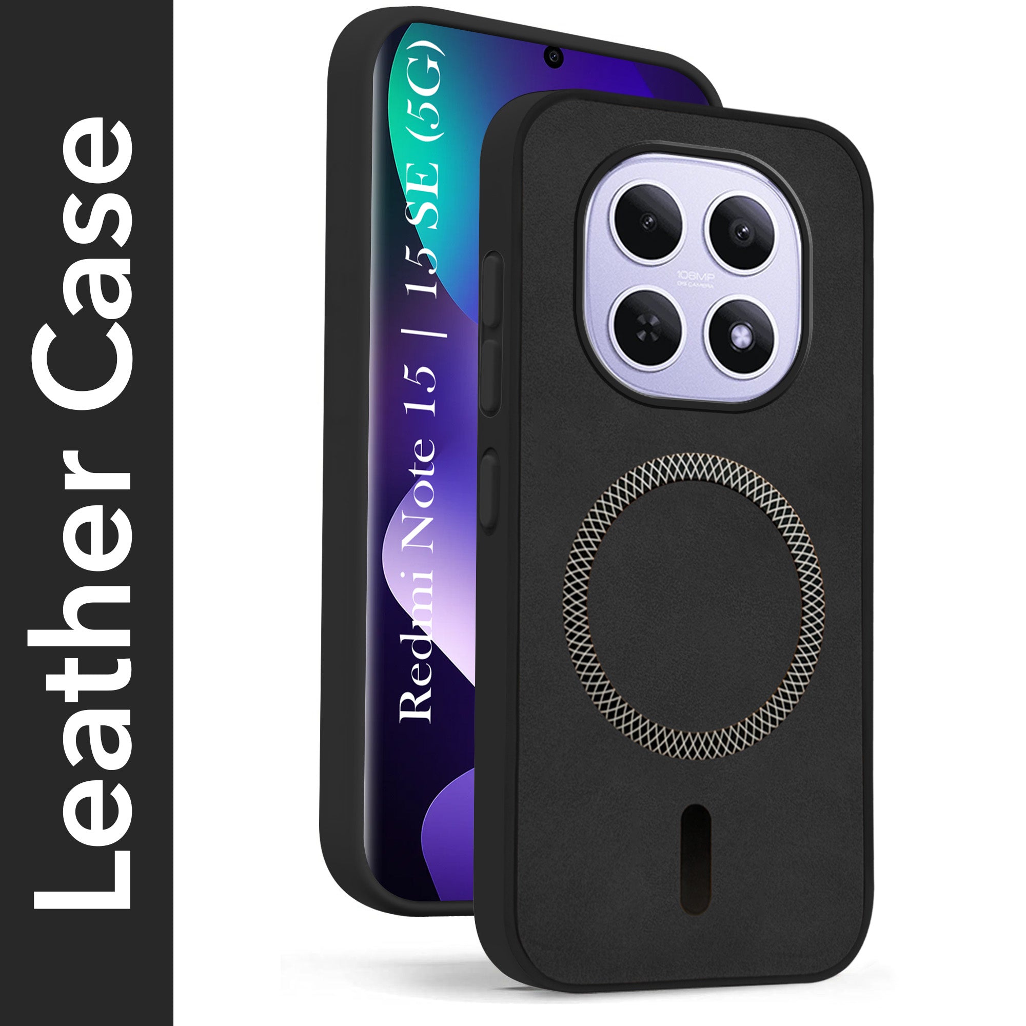 For Xiaomi Redmi Note 15 5G | Redmi Note 15 SE 5G Back Cover Case Leather Finish (MagSafe Compatible Wireless Charging | Soft Touch | Camera Bump Protection)