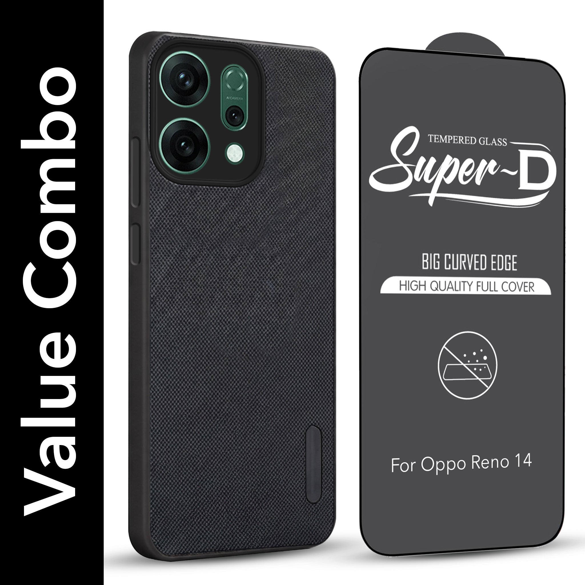 For Oppo Reno14 5G | Oppo Reno 14 5G Combo (Textured Grip Design | Micro-Fiber Cloth Inside | Oleophobic Coating Screen Glass)
