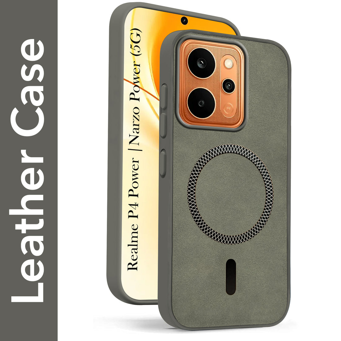 For Realme P4 Power 5G | Realme Narzo Power Back Cover Case Leather Finish (MagSafe Compatible Wireless Charging | Soft Touch | Camera Bump Protection)