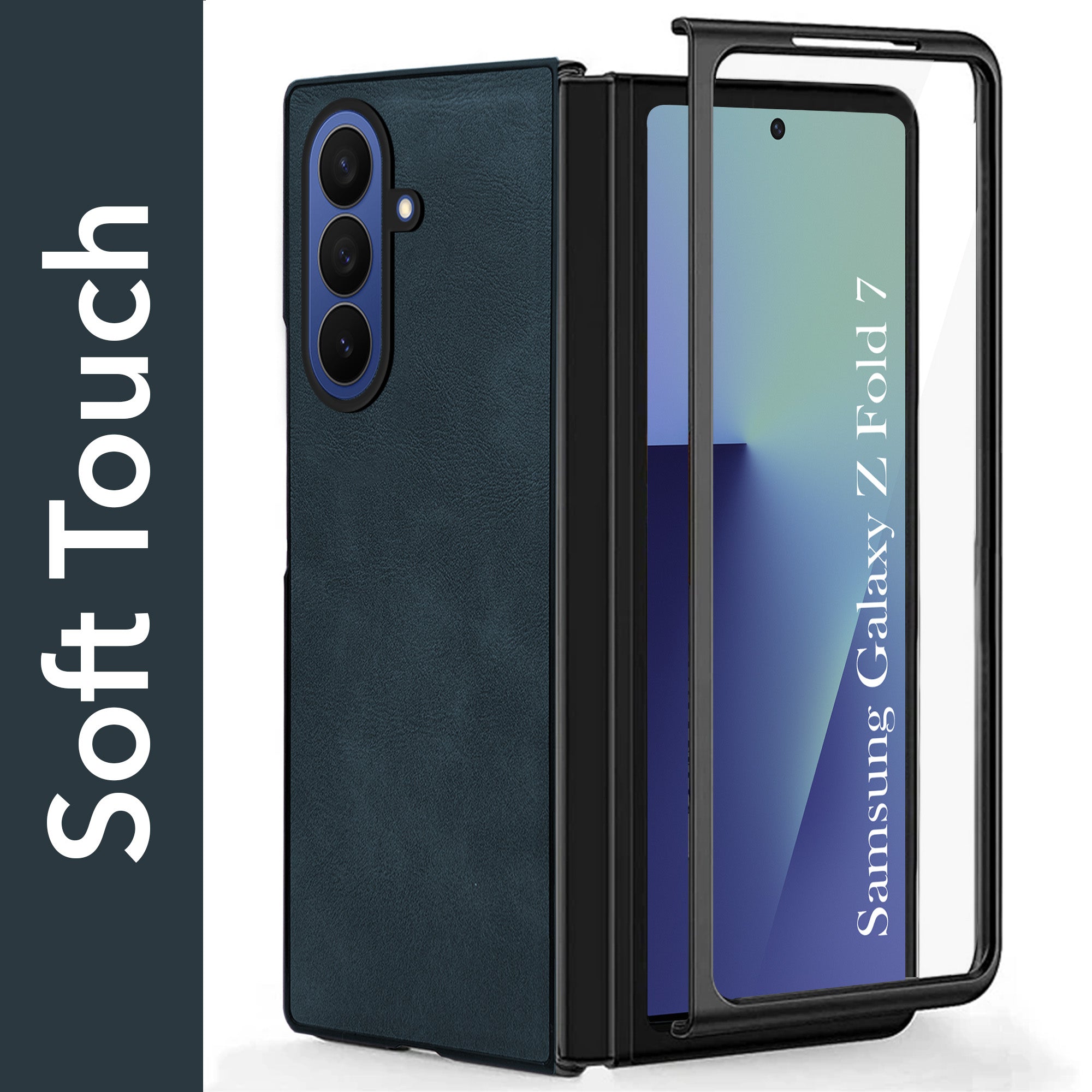 For Samsung Galaxy Z Fold 7 Back Case Cover Premium Genuine Leather (Integrated Front Screen Protector | Inside Microfiber Cloth)