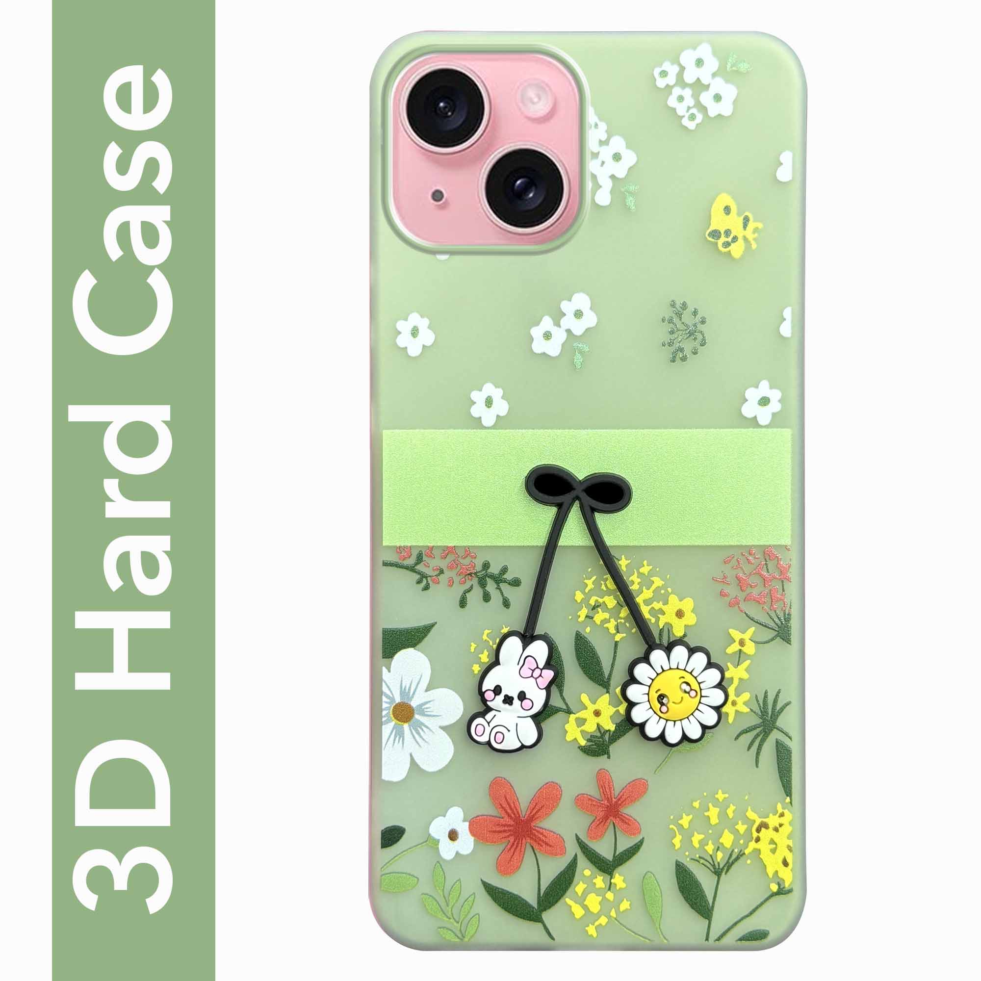 For Apple iPhone 15 Back Cover Case (3D Cute Cartoons | Hard Back Side Soft | Matte Premium Finish | HD Printing)