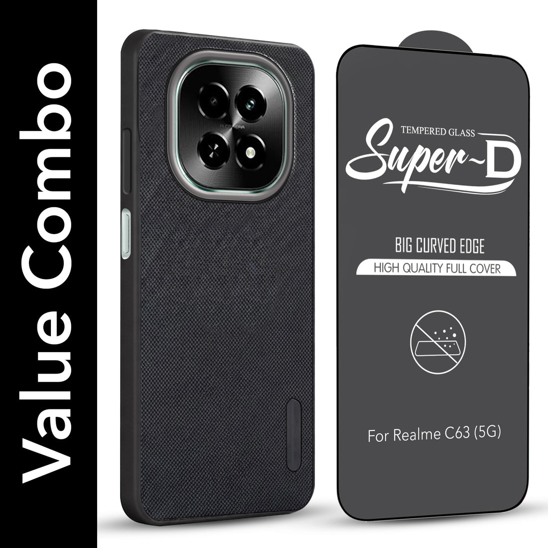 For Realme C63 5G Combo (Textured Grip Design | Micro-Fiber Cloth Inside | Oleophobic Coating Screen Glass)