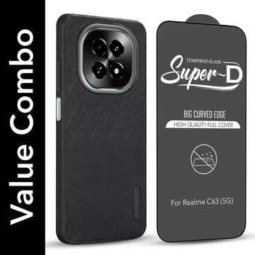 For Realme C63 5G Combo (Textured Grip Design | Micro-Fiber Cloth Inside | Oleophobic Coating Screen Glass)