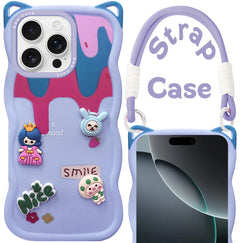For Apple iPhone 16 Pro Max Back Case Cover Strap (3D Embossed Figures | Strap Holder | 360* Soft Cushion with Camera Bump)