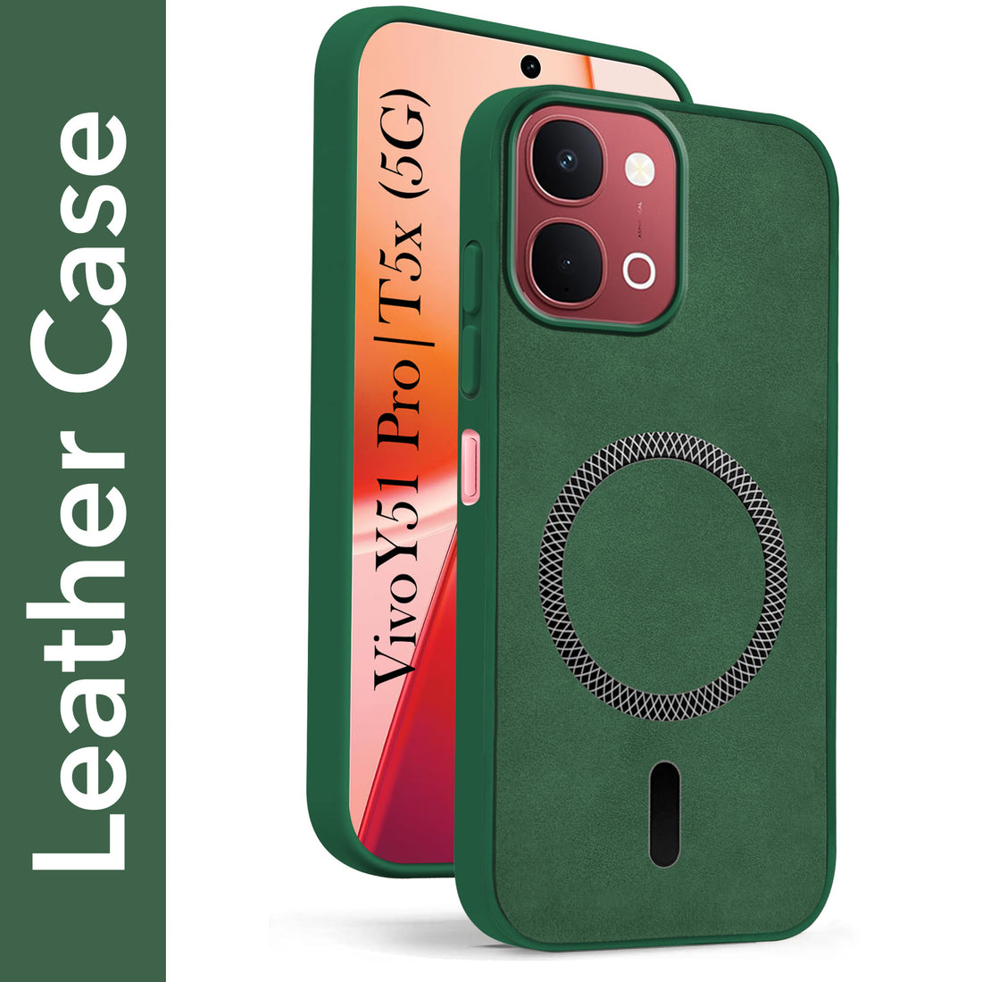 For Vivo Y51 Pro 5G | Vivo T5x Back Cover Case Leather Finish (MagSafe Compatible Wireless Charging | Soft Touch | Camera Bump Protection)