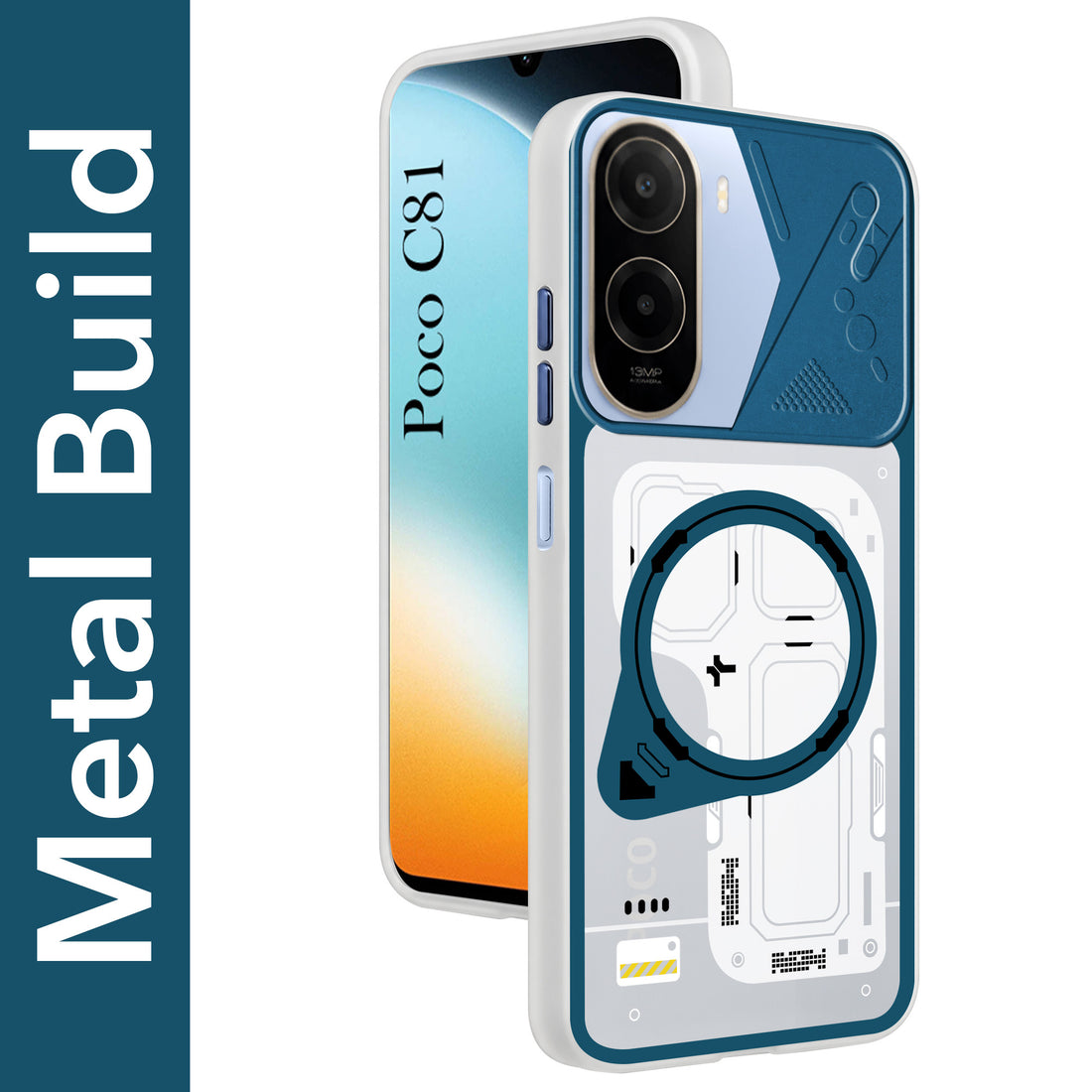 For Poco C81 5G Metallic Back Cover Case (Metallic Camera Protection & Buttons | Translucent Milky Shade | Hard Polycarbonate)