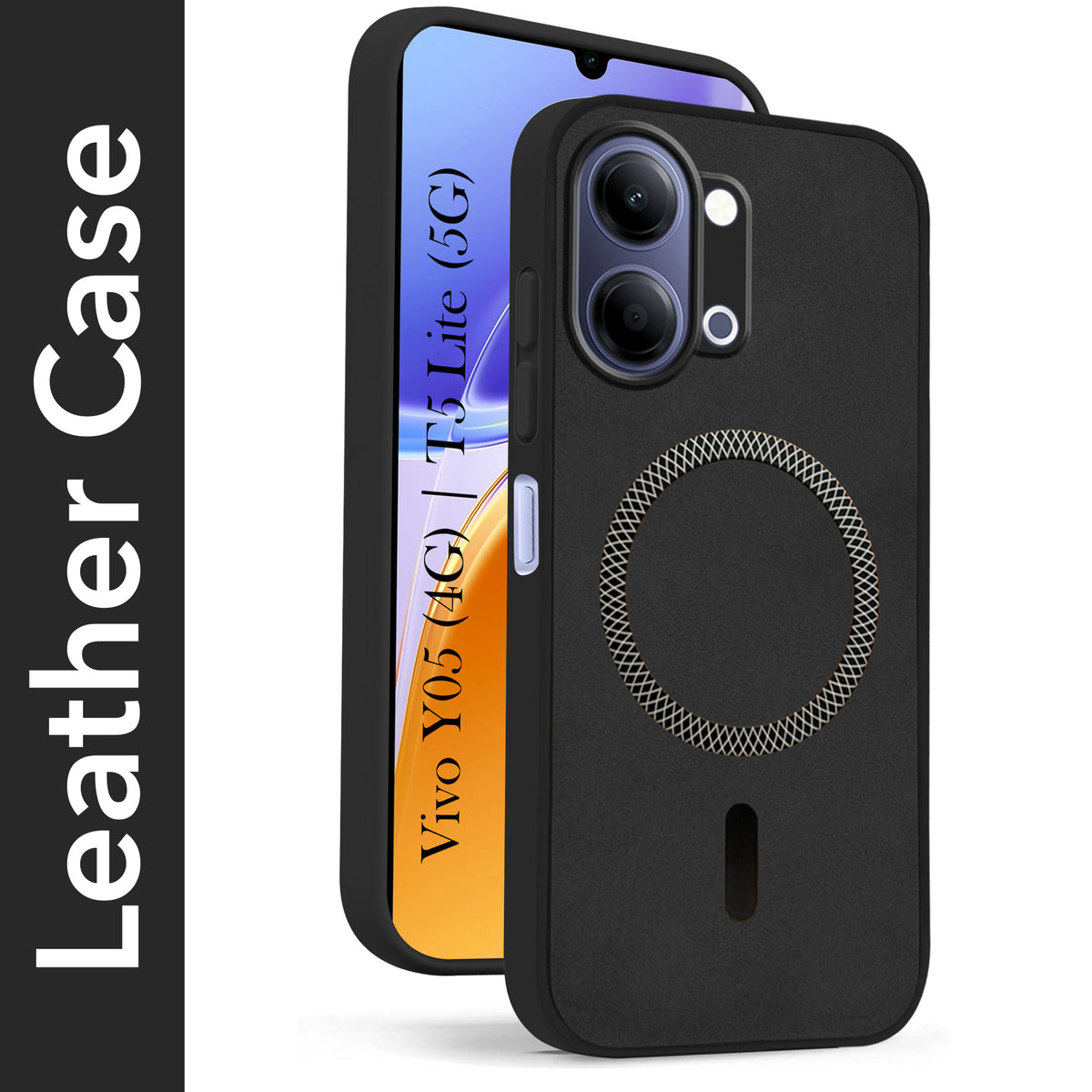 For Vivo Y05 4G | Vivo T5 Lite 5G Back Cover Case Leather Finish (MagSafe Compatible Wireless Charging | Soft Touch | Camera Bump Protection)