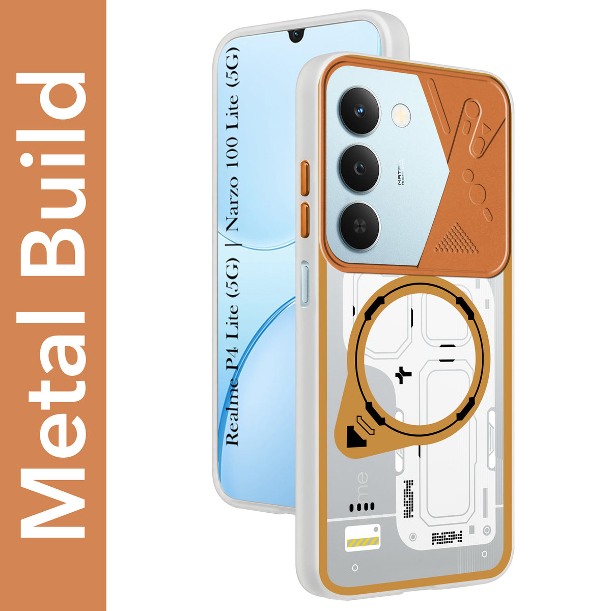 For Realme P4 Lite 5G | Narzo 100 Lite 5G Metallic Back Cover Case (Metallic Camera Protection & Buttons | Translucent Milky Shade | Hard Polycarbonate)