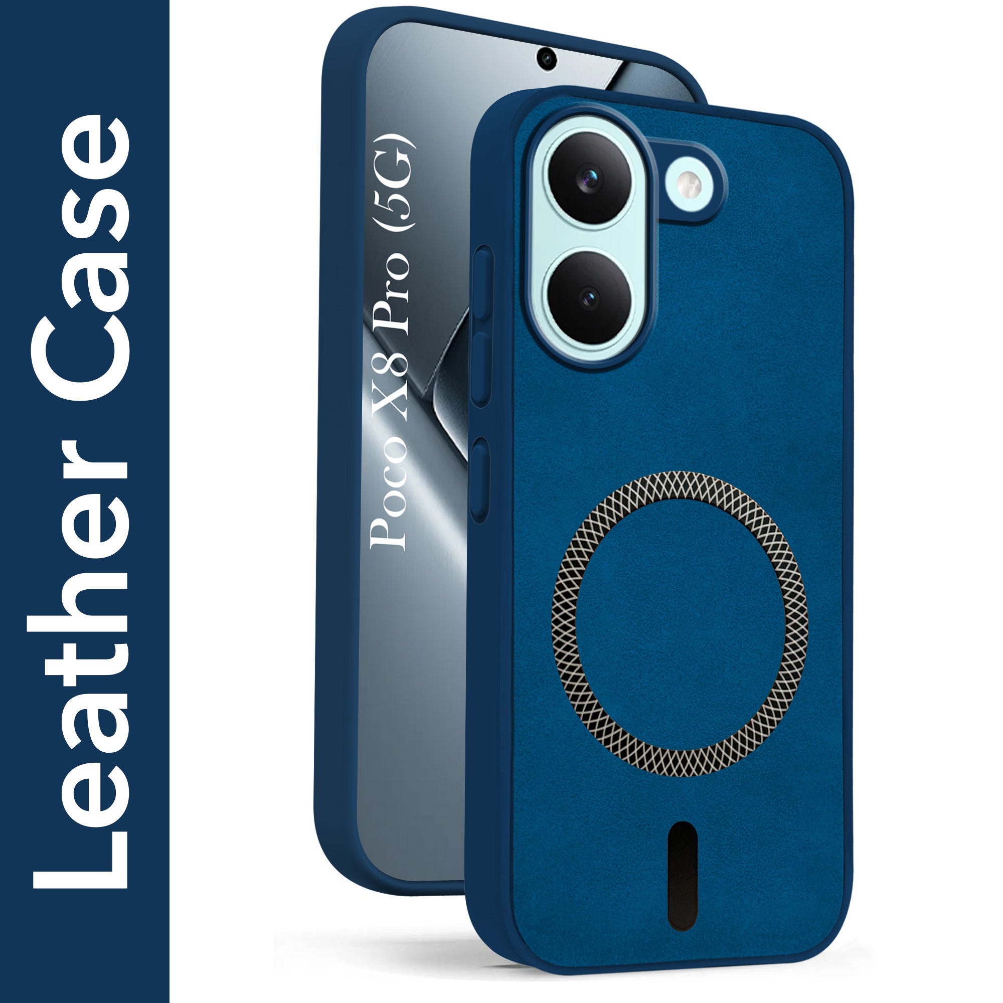 For Poco X8 Pro Back Cover Case Leather Finish (MagSafe Compatible Wireless Charging | Soft Touch | Camera Bump Protection)
