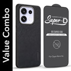 For Oppo Reno 16C 5G Combo with Back Cover and 9H Tempered Glass (Textured Grip Design | Micro-Fiber Cloth Inside | Oleophobic Coating Screen Glass)