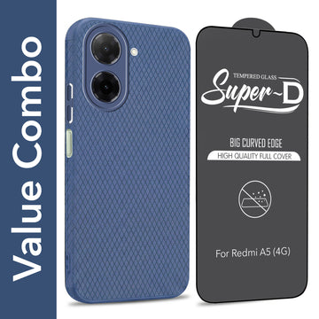 For Redmi A5 4G Combo with Back Cover and 9H Tempered Glass (Liquid Silicone | Camera Protection | Oleophobic Coating Screen Glass)
