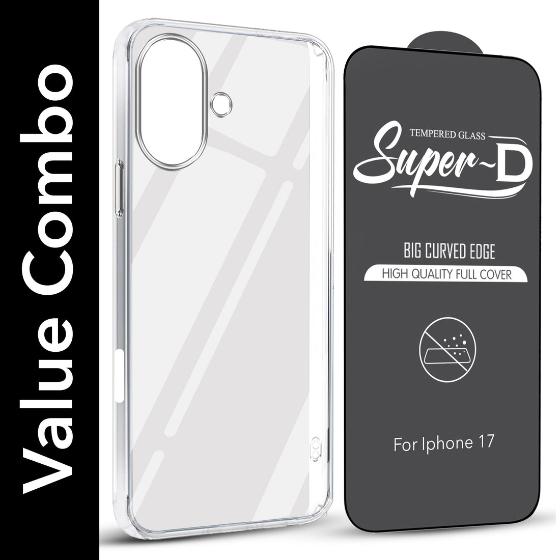 For Apple iPhone 17 Combo with Back Cover and 9H Tempered Glass (Lifetime Anti-Yellow | Sleek Hard Crystal | Oleophobic Coating Screen Glass)