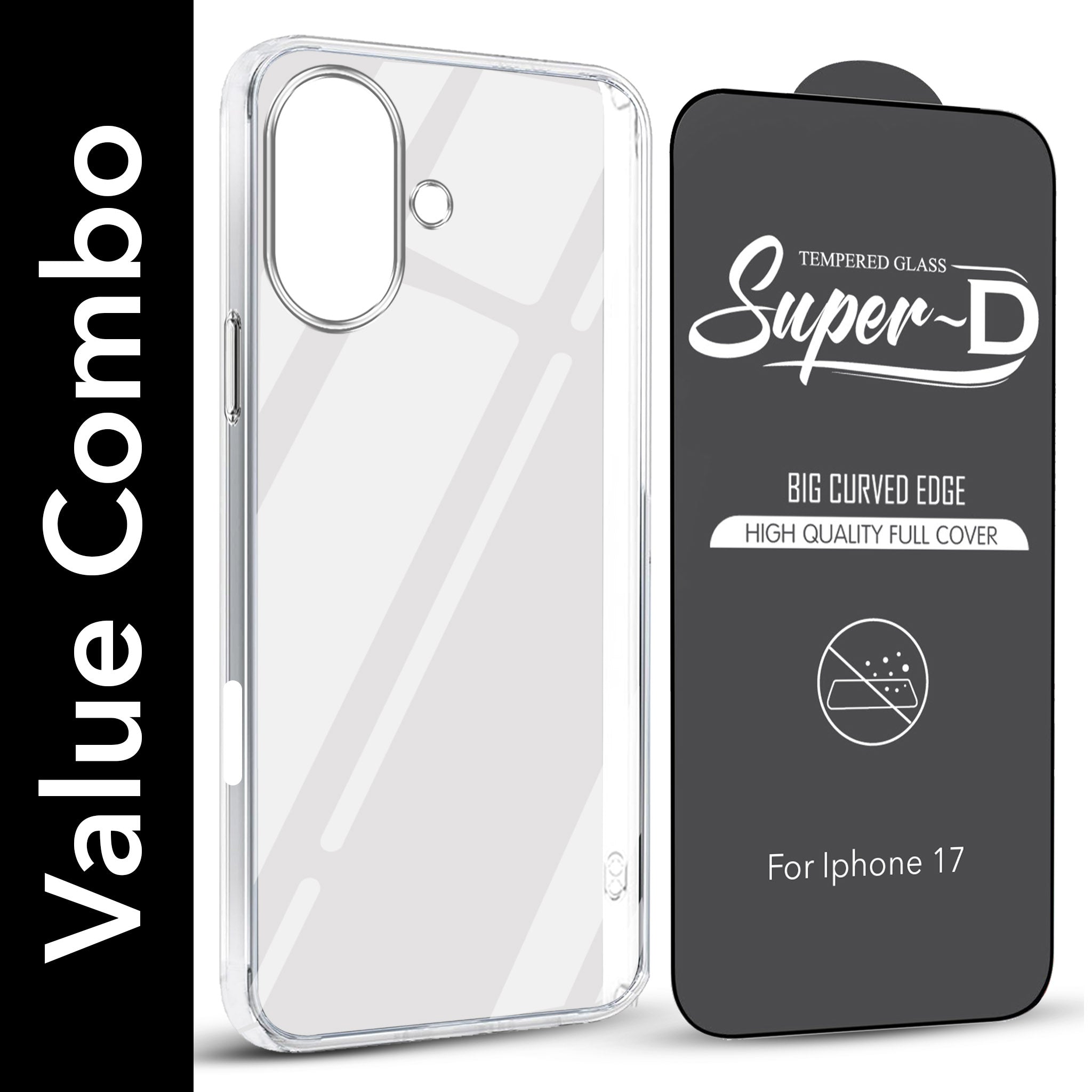 For Apple iPhone 17 Combo with Back Cover and 9H Tempered Glass (Lifetime Anti-Yellow | Sleek Hard Crystal | Oleophobic Coating Screen Glass)