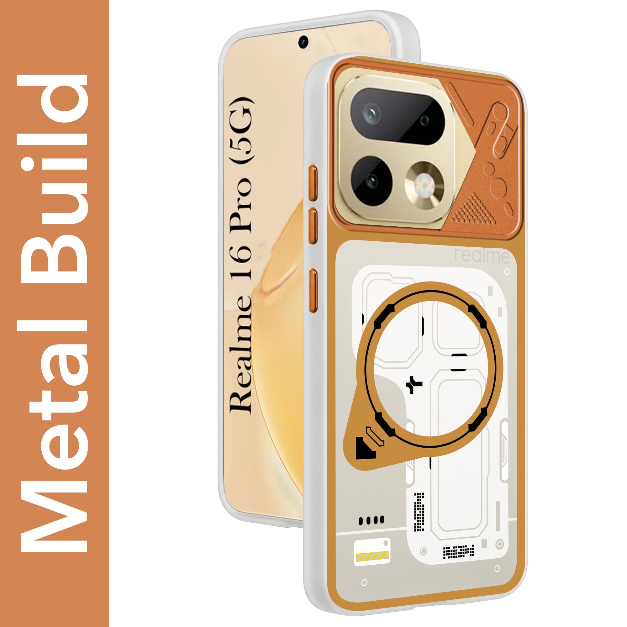For Realme 16 Pro Metallic Back Cover Case (Metallic Camera Protection & Buttons | Translucent Milky Shade | Hard Polycarbonate)