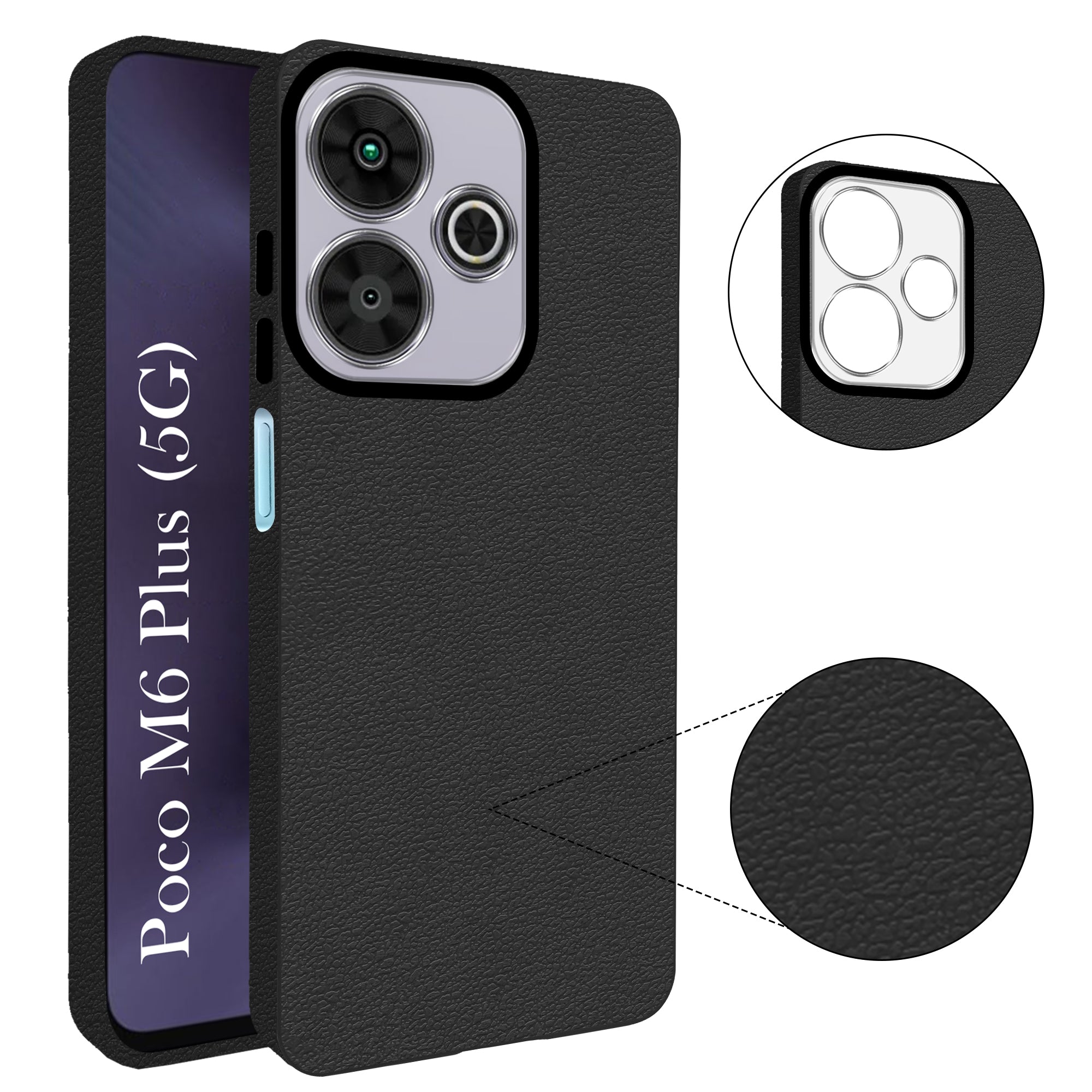 For Poco M6 Plus 5G Back Cover Case (Glass Like Camera Protection | Leather Feel | Minimalist Professional Grip)