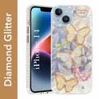 For Apple iPhone 14 Back Cover Case (Luxury Floral Glitter Cute Butterfly | Diamond Studded Camera Bump | Girls & Women Design)