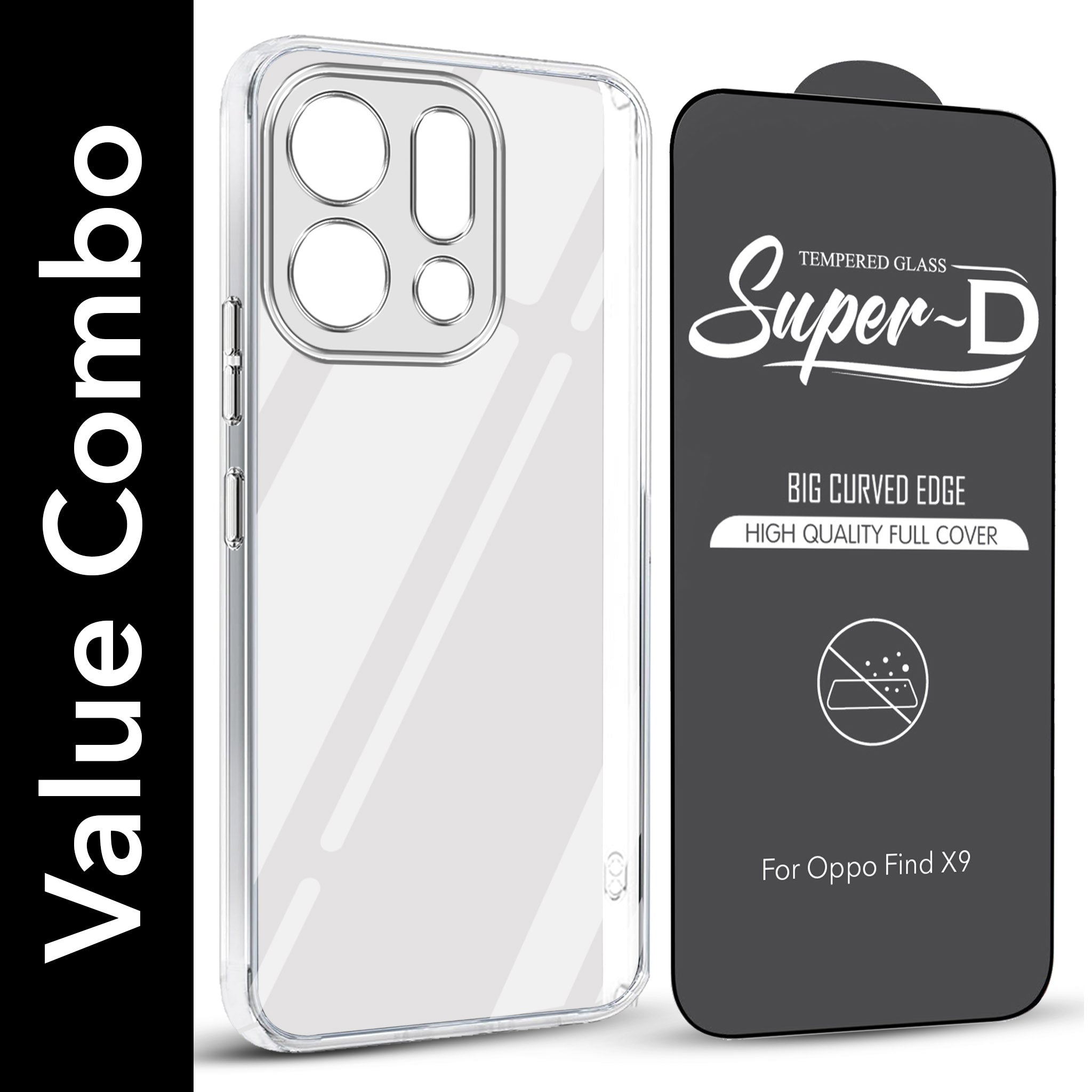For Oppo Find X9 Combo with Back Cover and 9H Tempered Glass (Lifetime Anti-Yellow | Sleek Hard Crystal | Oleophobic Coating Screen Glass)