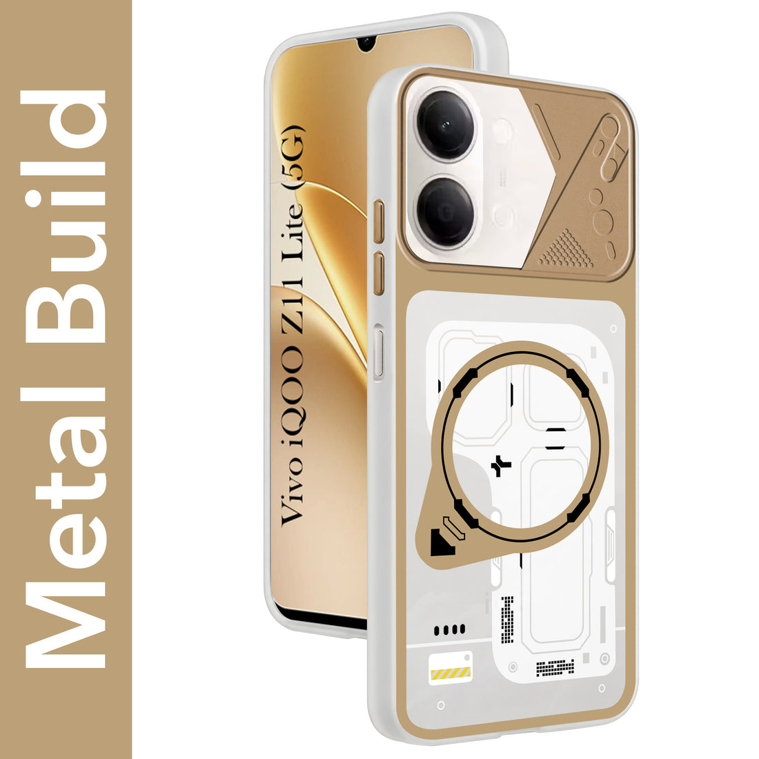 For Vivo iQOO Z11 Lite Metallic Back Cover Case (Metallic Camera Protection & Buttons | Translucent Milky Shade | Hard Polycarbonate)