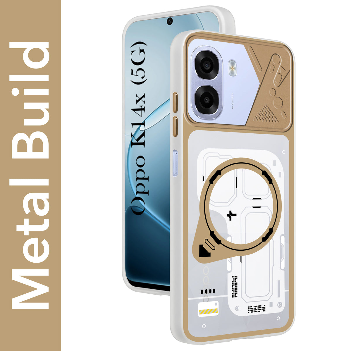 For Oppo K14x 5G Metallic Back Cover Case (Metallic Camera Protection & Buttons | Translucent Milky Shade | Hard Polycarbonate)