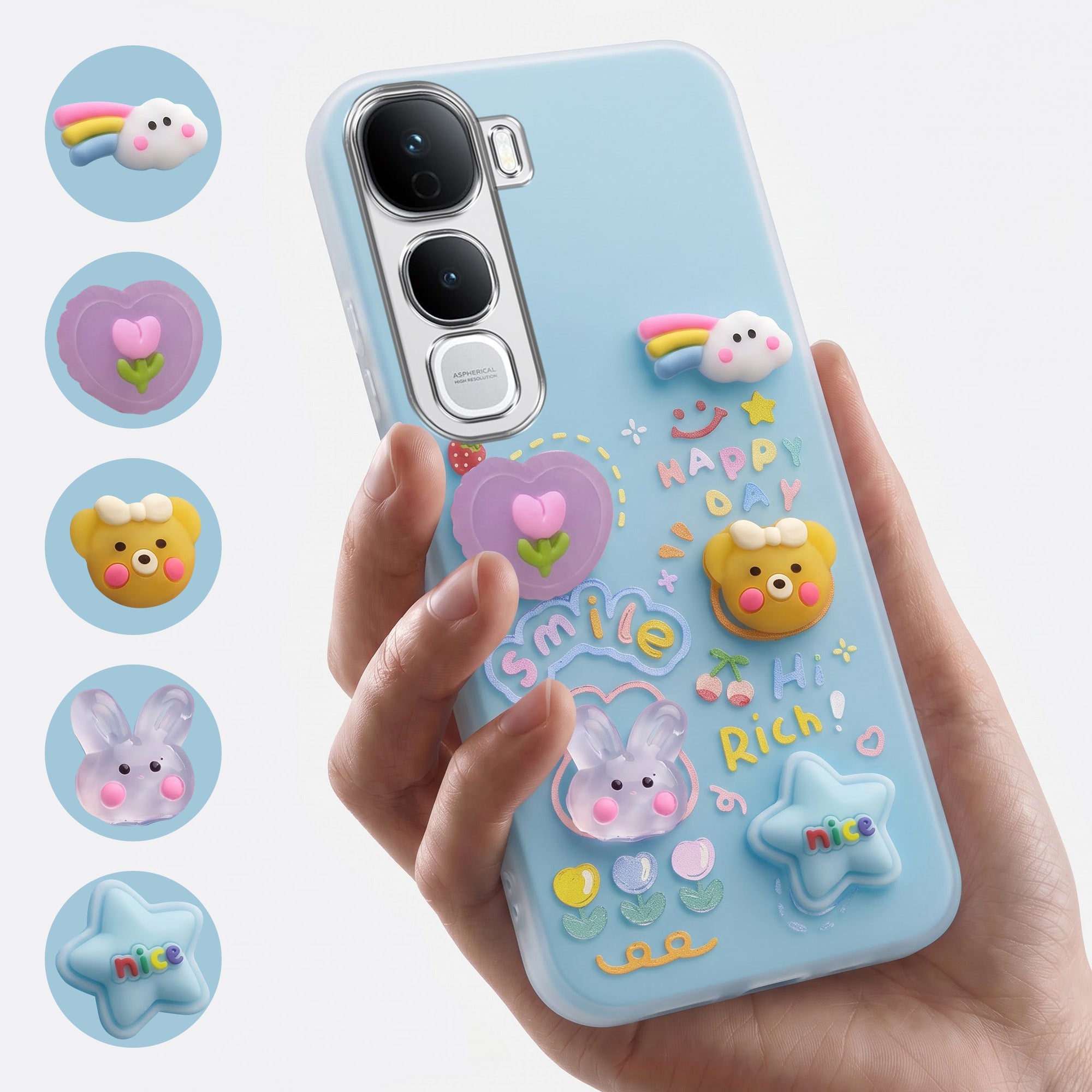 For Vivo Y400 Pro Back Cover Case (Cute 3D cartoon charms design | Slim Aesthetic Case for Girls | Camera Protection | Hard Unbreakable)