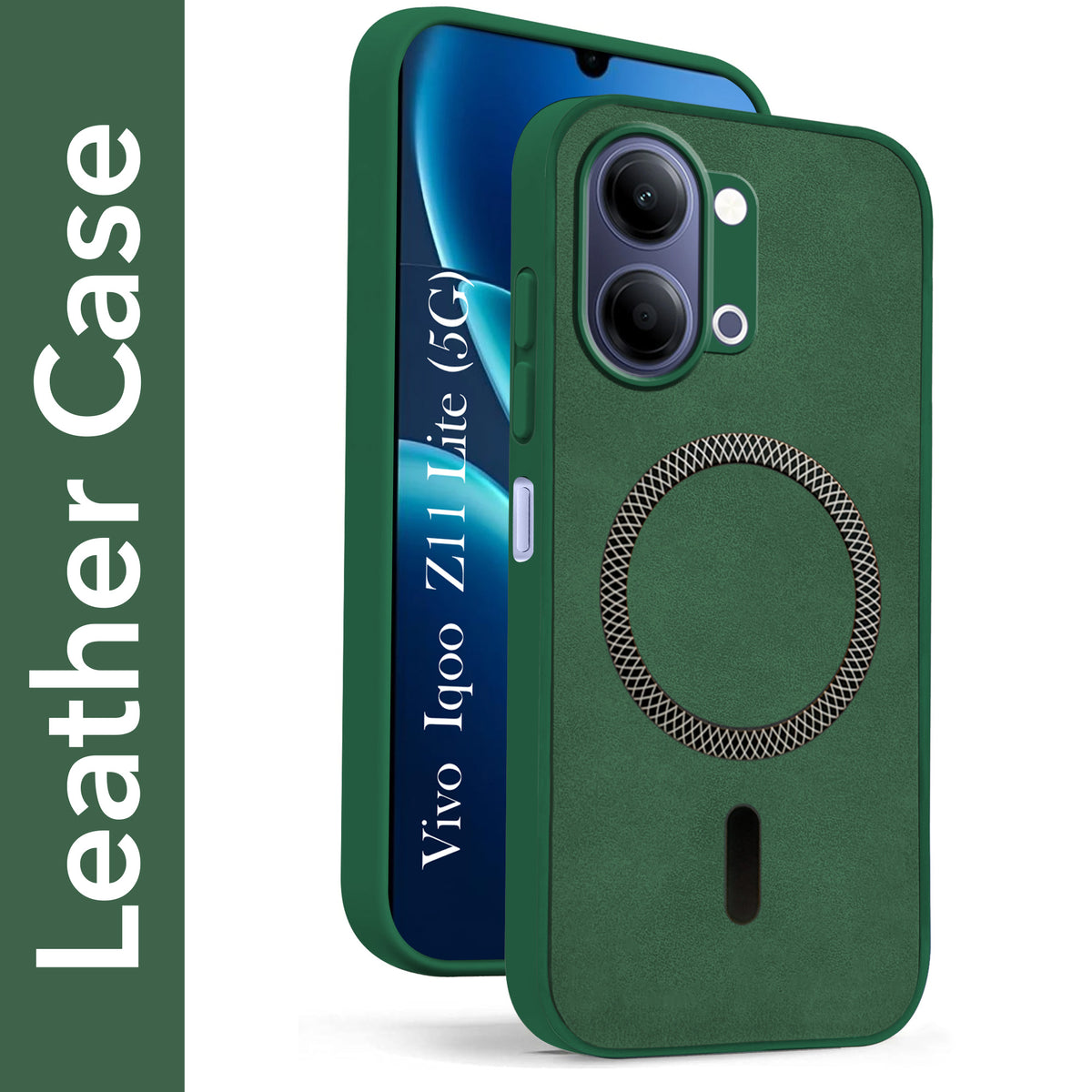 For Vivo iQOO Z11 Lite Back Cover Case Leather Finish (MagSafe Compatible Wireless Charging | Soft Touch | Camera Bump Protection)