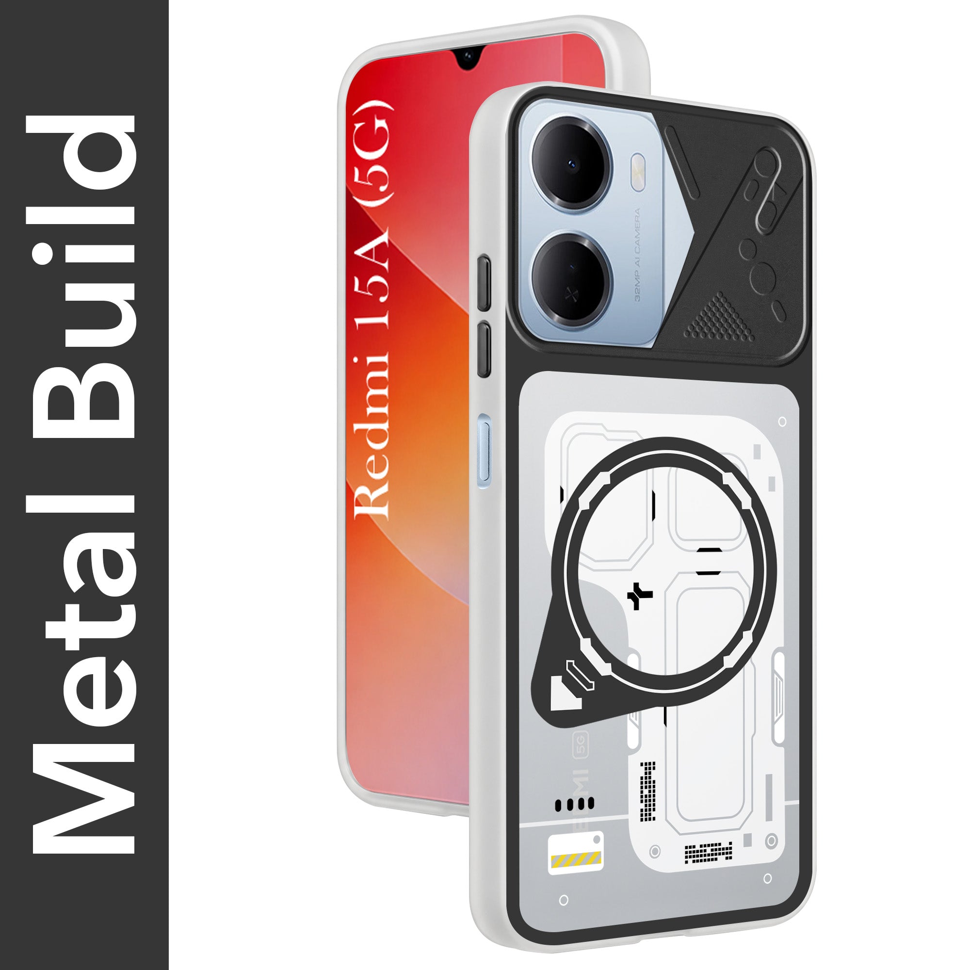 For Redmi 15A Metallic Back Cover Case (Metallic Camera Protection & Buttons | Translucent Milky Shade | Hard Polycarbonate)