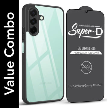 For Samsung Galaxy A26 5G Combo with Back Cover and 9H Tempered Glass (Liquid Silicone | Camera Protection | Oleophobic Coating Screen Glass)