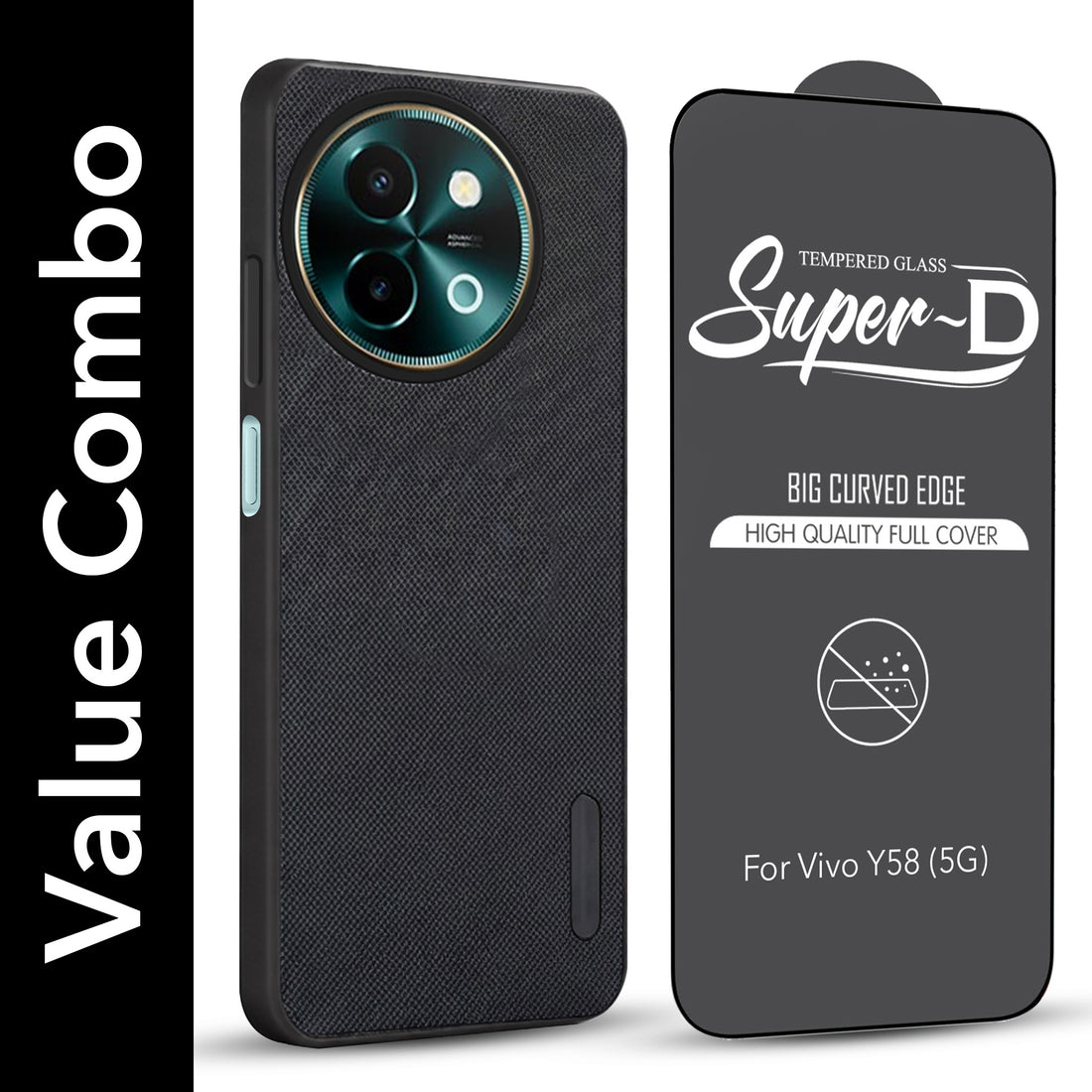For Vivo Y58 5G Combo with Back Cover and 9H Tempered Glass (Liquid Silicone | Camera Protection | Oleophobic Coating Screen Glass)