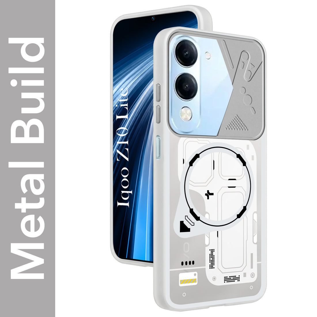 For Vivo iQOO Z10 Lite Metallic Back Cover Case (Metallic Camera Protection & Buttons | Translucent Milky Shade | Hard Polycarbonate)