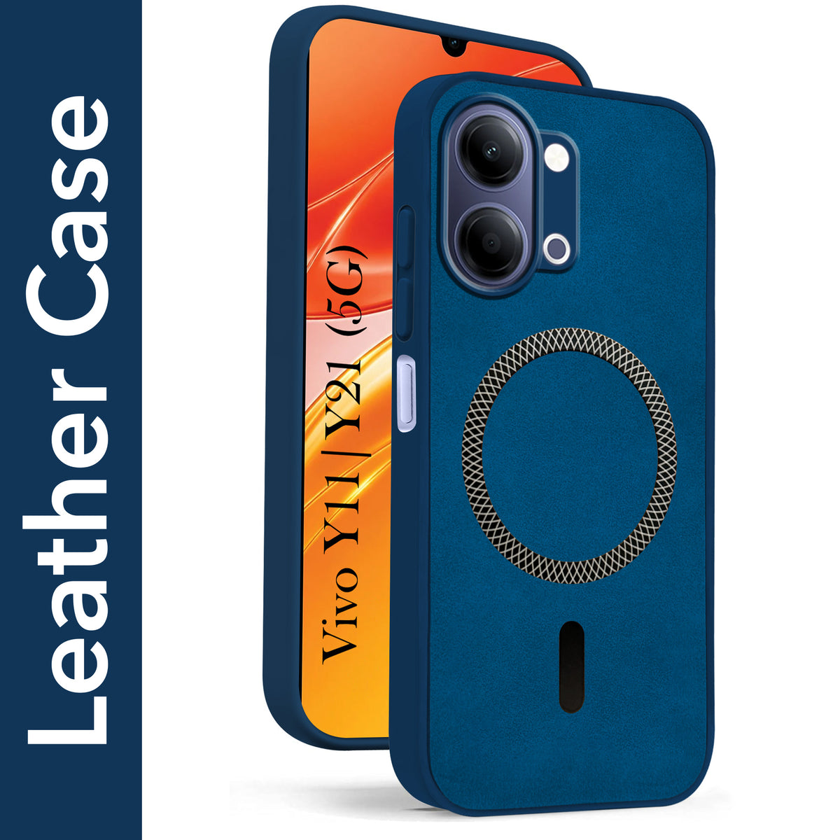 For Vivo Y11 | Vivo Y21 5G Back Cover Case Leather Finish (MagSafe Compatible Wireless Charging | Soft Touch | Camera Bump Protection)